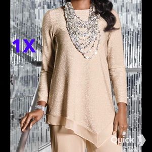 1X - NWT Champagne Glitter Asymmetrical Top by Studio EY